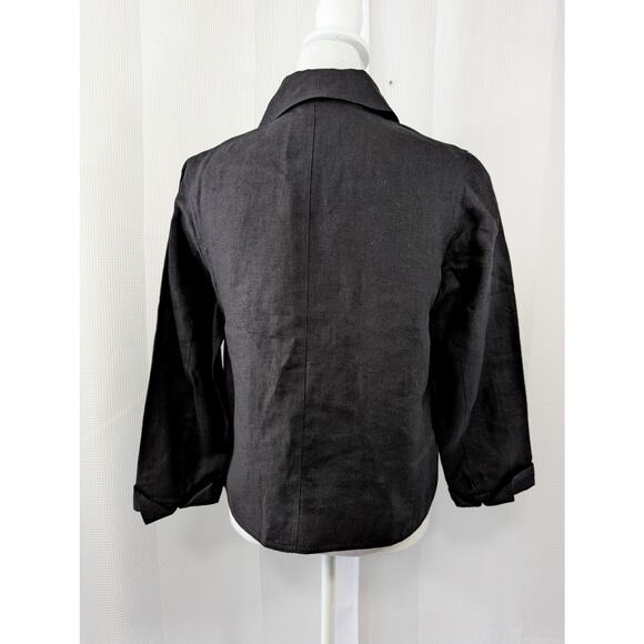 TALBOTS PETITES! IRISH LINEN! BLACK SWING STYLE CROPPED JACKET, BLAZER! SZ 4 - Picture 4 of 7
